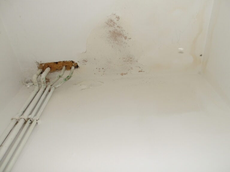 Damp patch on ceiling caused by water leak or moisture buildup.